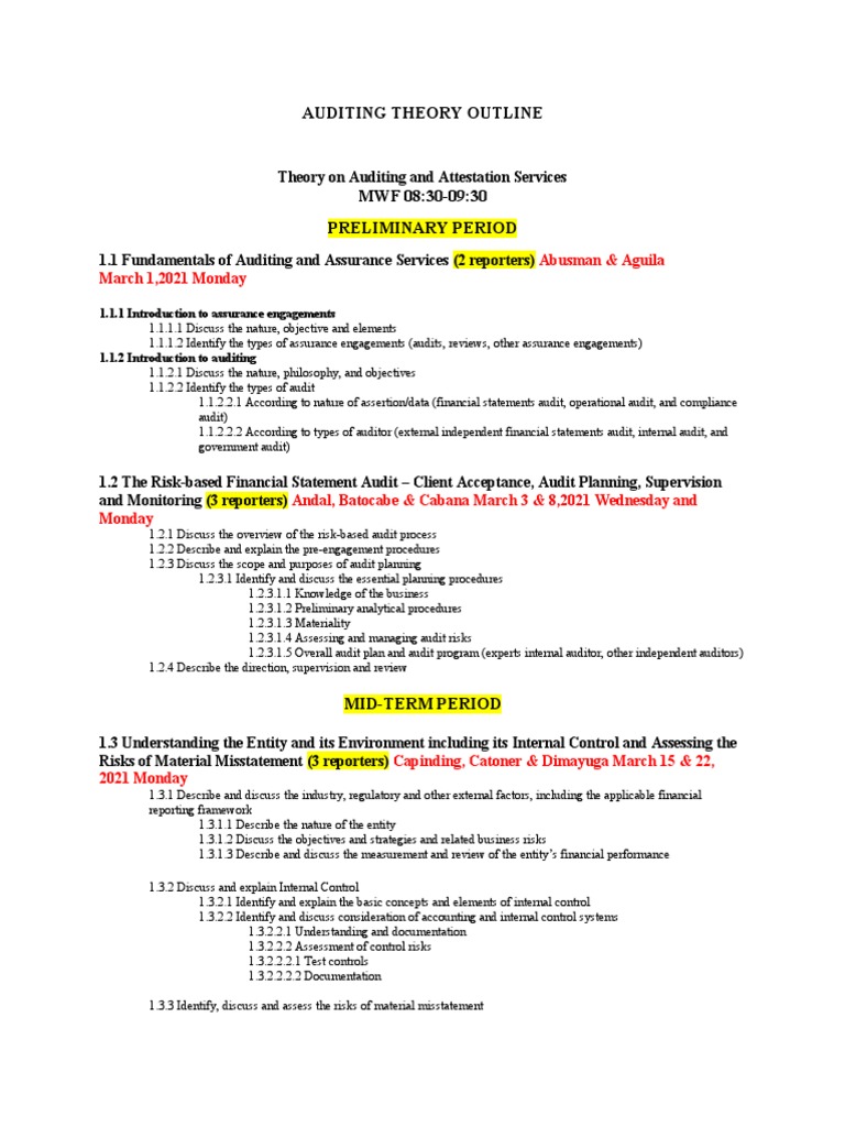 Comprehensive Auditing Theory Outline | PDF | Internal Control | Audit