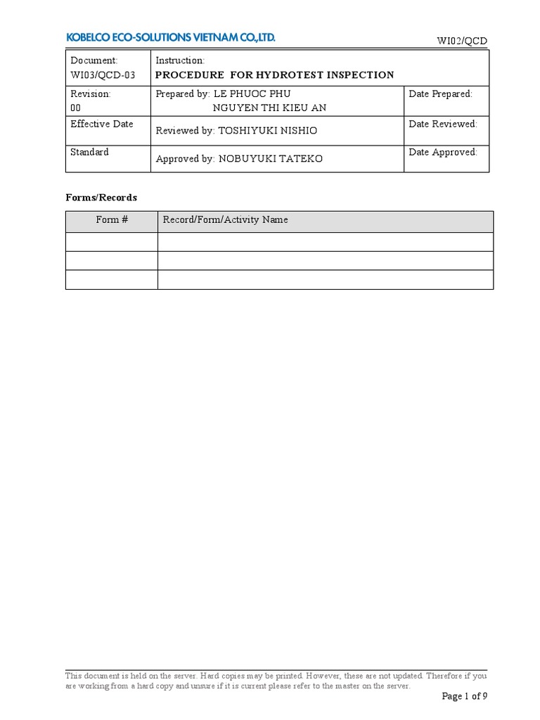 Hydrotest Inspection Procedure Guide | PDF | Valve | Leak
