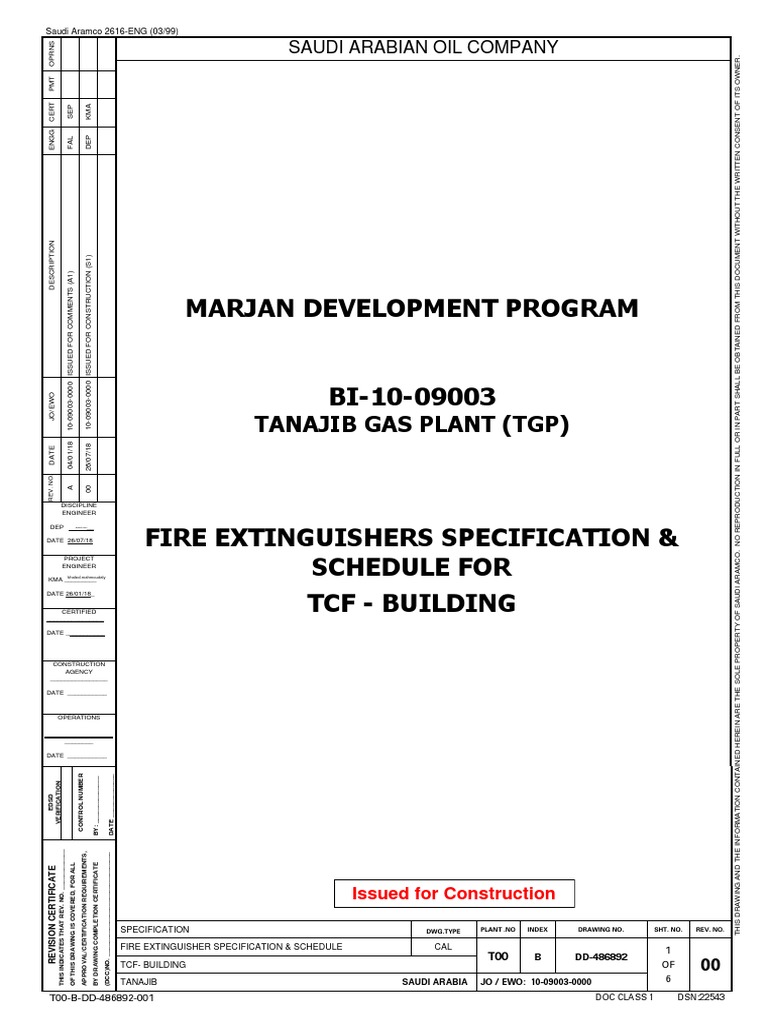 Tanajib Gas Plant Fire Extinguisher Specs | PDF | Fires | Firefighting