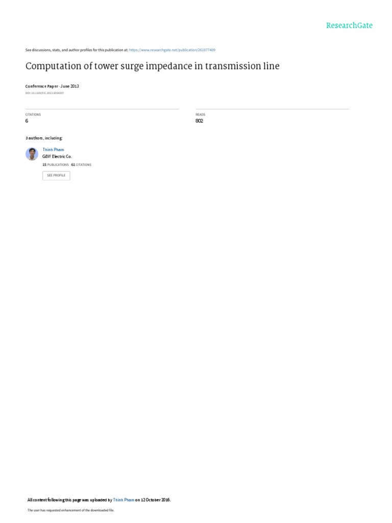 Computation of Tower Surge Impedance in Transmission Line: June 2013 ...
