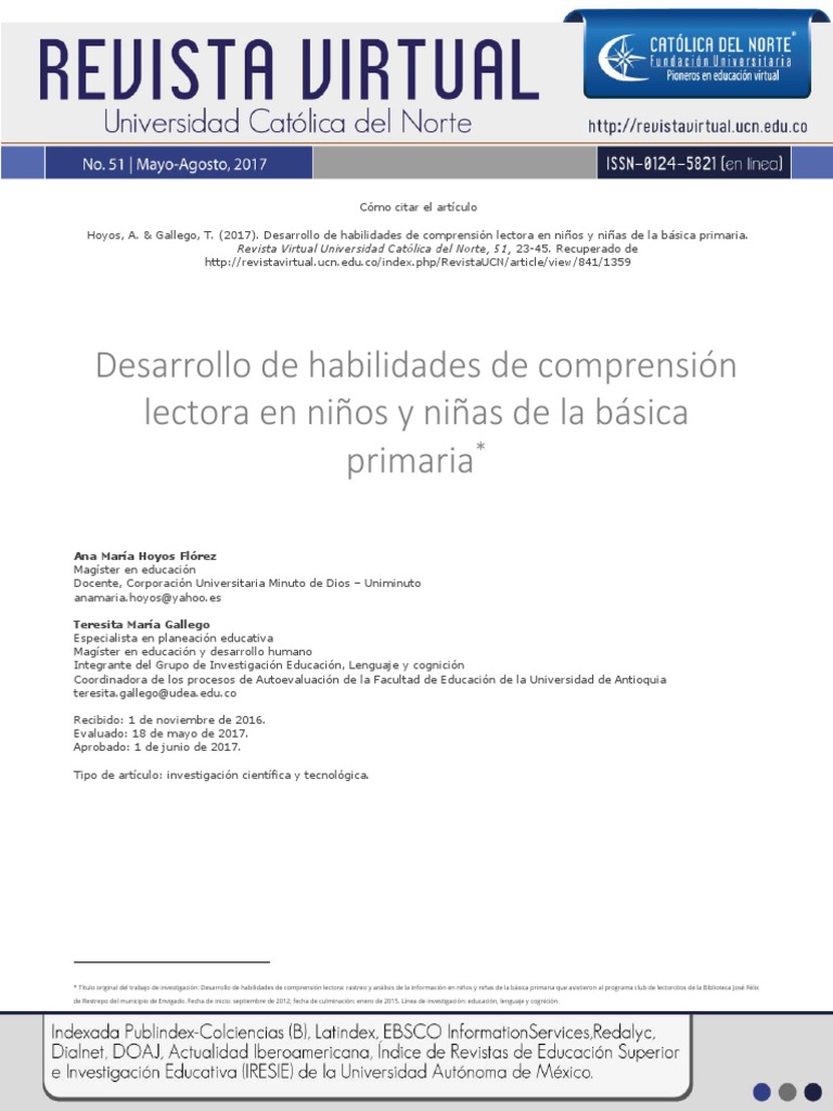 Comprensión Lectora en Niños de Primaria | PDF | Comprensión lectora ...