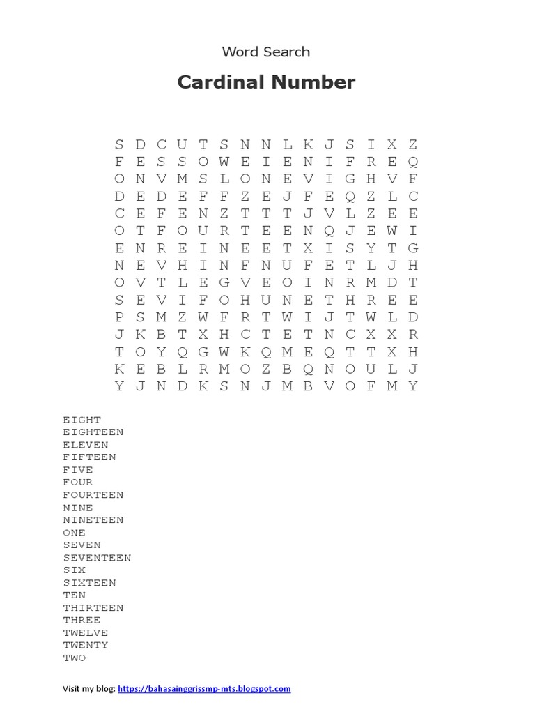 Word Search: Cardinal Numbers | PDF