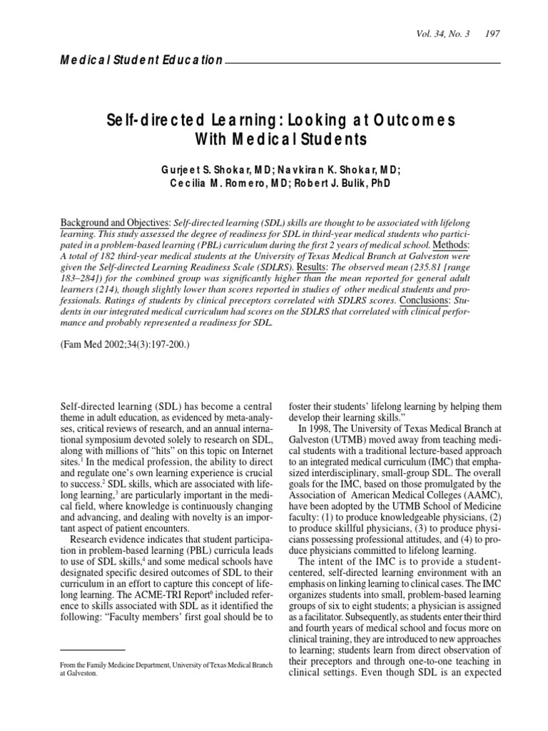Self Directed Learning Medical Students Pdf Medical School