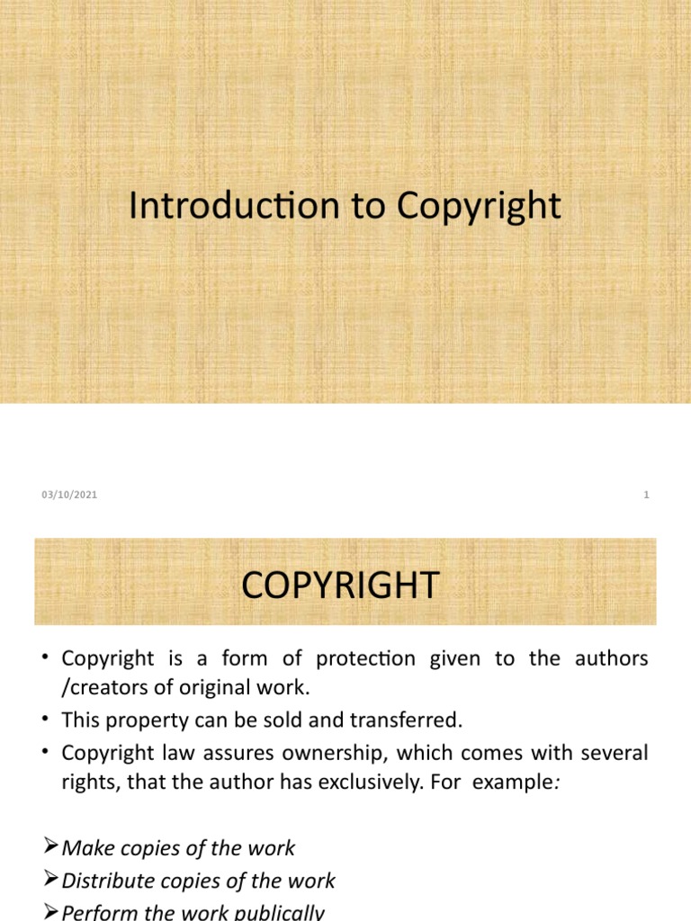 Introduction To Copyright PDF Copyright Idea