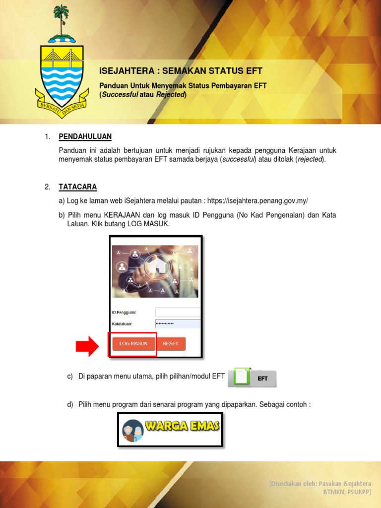 Semakan Status Pembayaran EFT iSejahtera | PDF