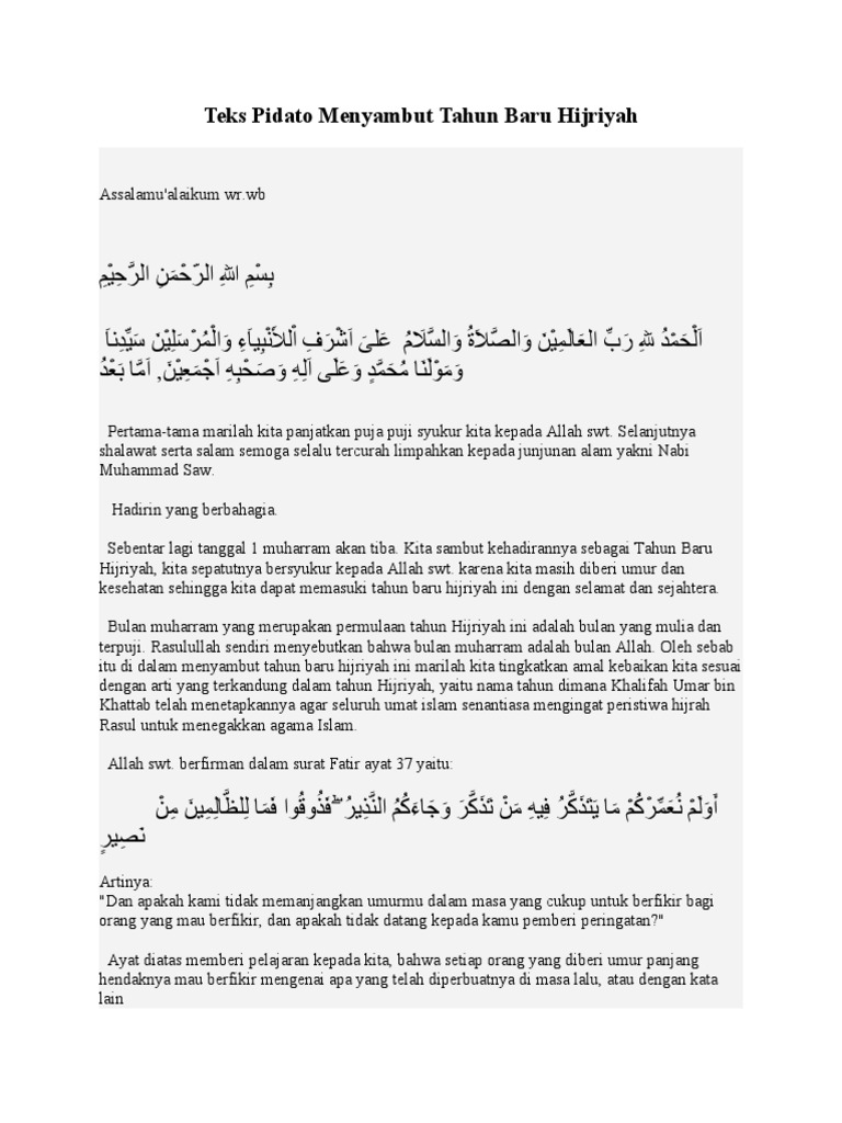 Teks Pidato Menyambut Tahun Baru Hijriyah Pdf