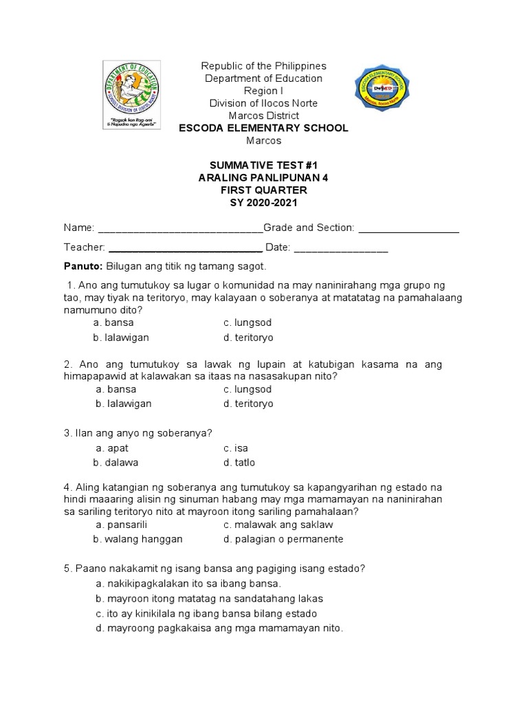 Summative Test in Ap | PDF