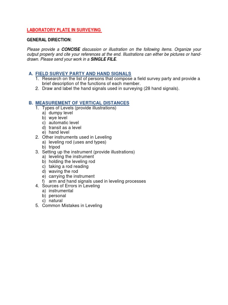 General Direction:: Laboratory Plate in Surveying | PDF
