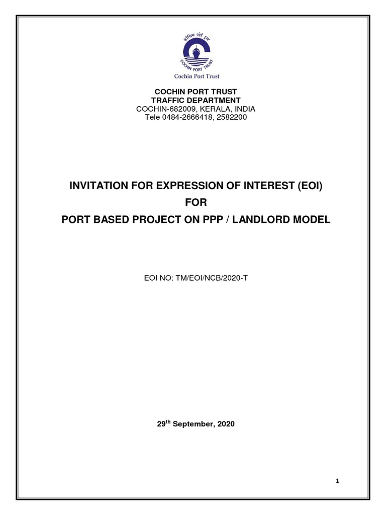 Expression of Interest For Port Based Project On PPP Landlord Model ...