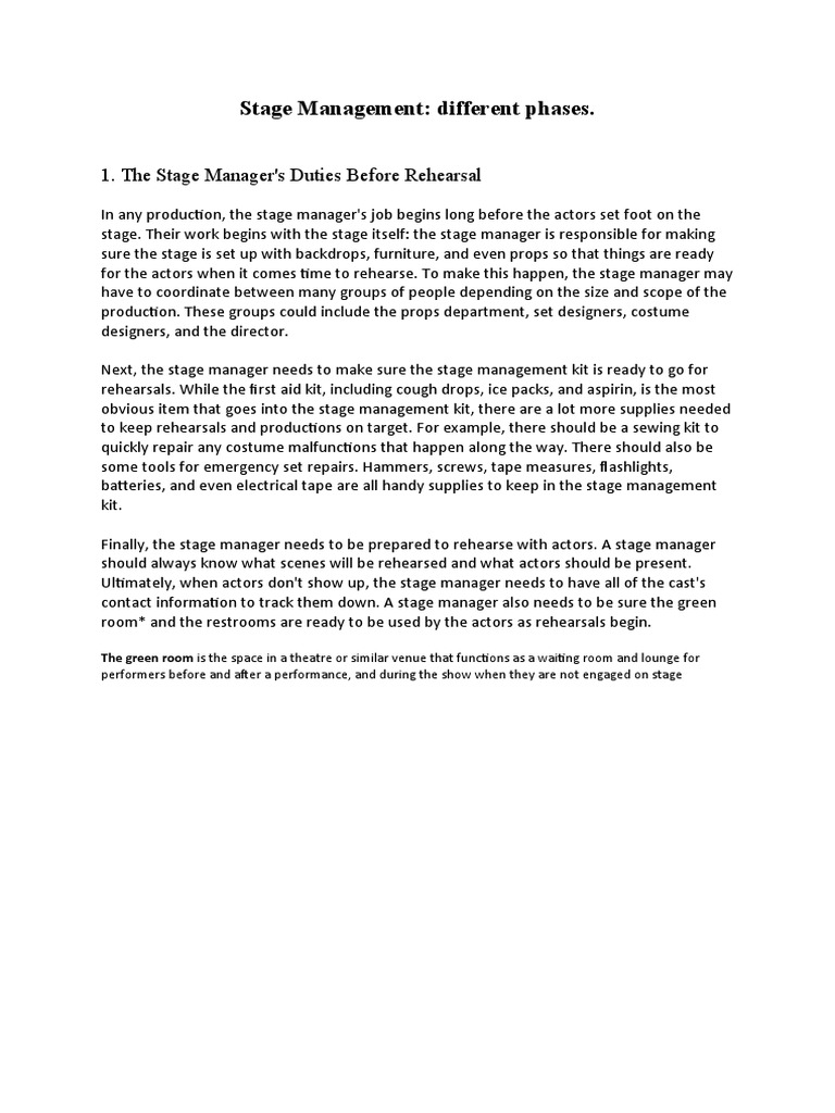 Stage Management - Phases | PDF | Entertainment | Theatre