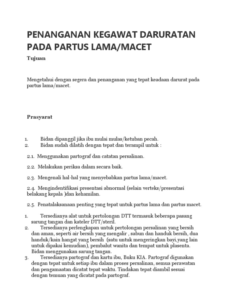 Penatalaksanaan Partus Lama dan Macet | PDF