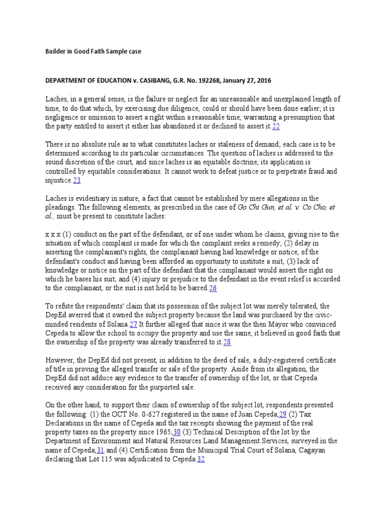 Builder in Good Faith Sample Case PDF Laches (Equity) Common Law