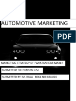 Automotive Marketing: Marketing Strategy of Pakistani Car Maker Submitted To: Farhan Ijaz