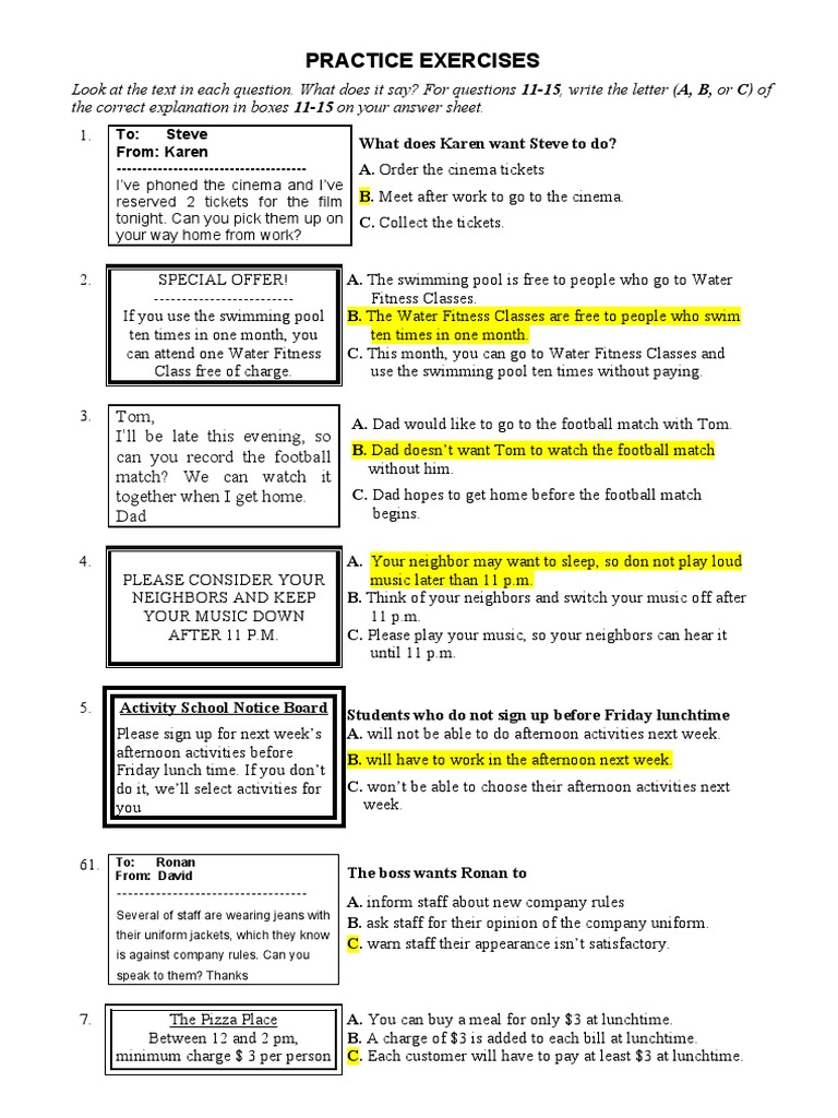 Practice Exercises for Reading Comprehension | PDF | Lunch