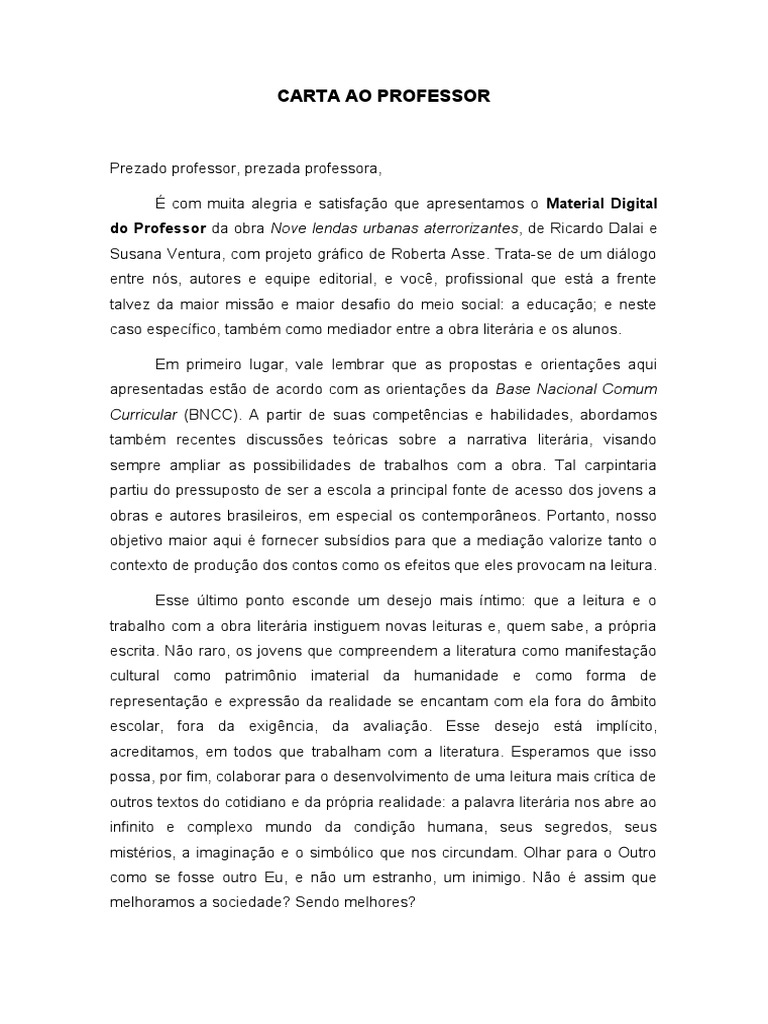 Carta Ao Professor | PDF | Contos | Mediação