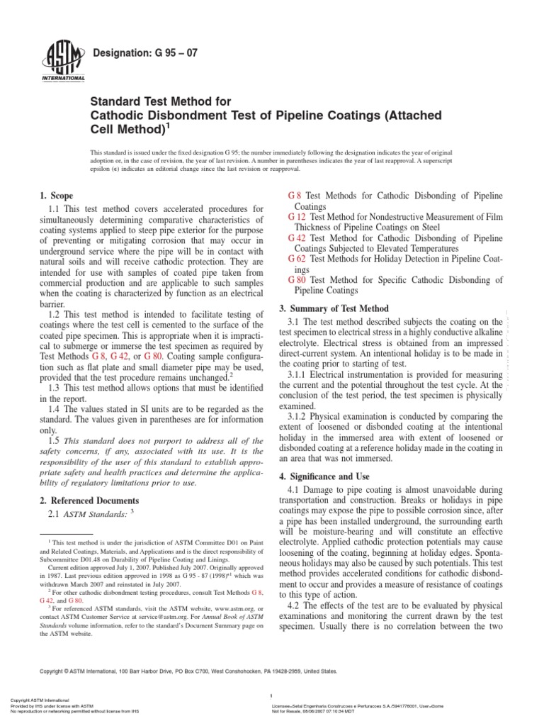 Cathodic Disbondment Test of Pipeline Coatings (Attached Cell Method