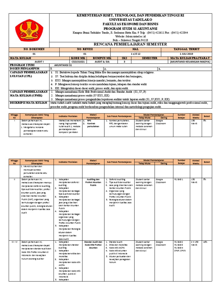 Rencana Pembelajaran Audit I | PDF
