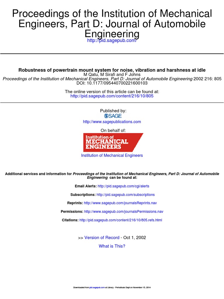 Robustness of Powertrain Mount System For Noise, Vibration and