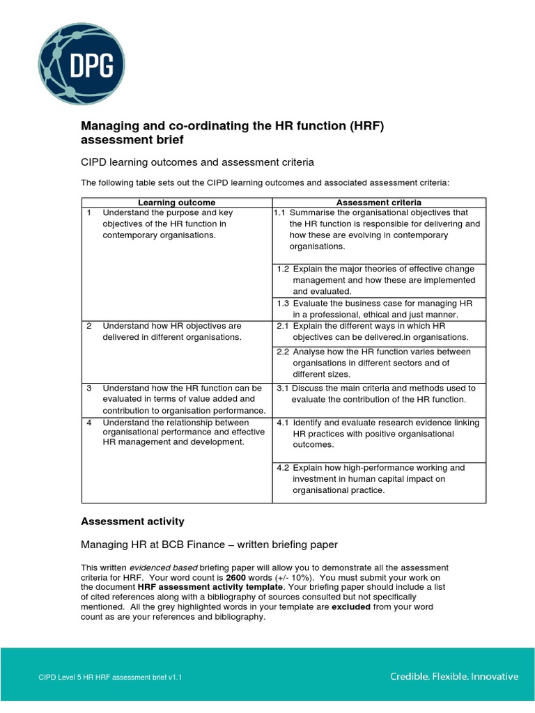 CIPD Level 5 HR Function Assessment Brief | PDF | Evidence Based ...