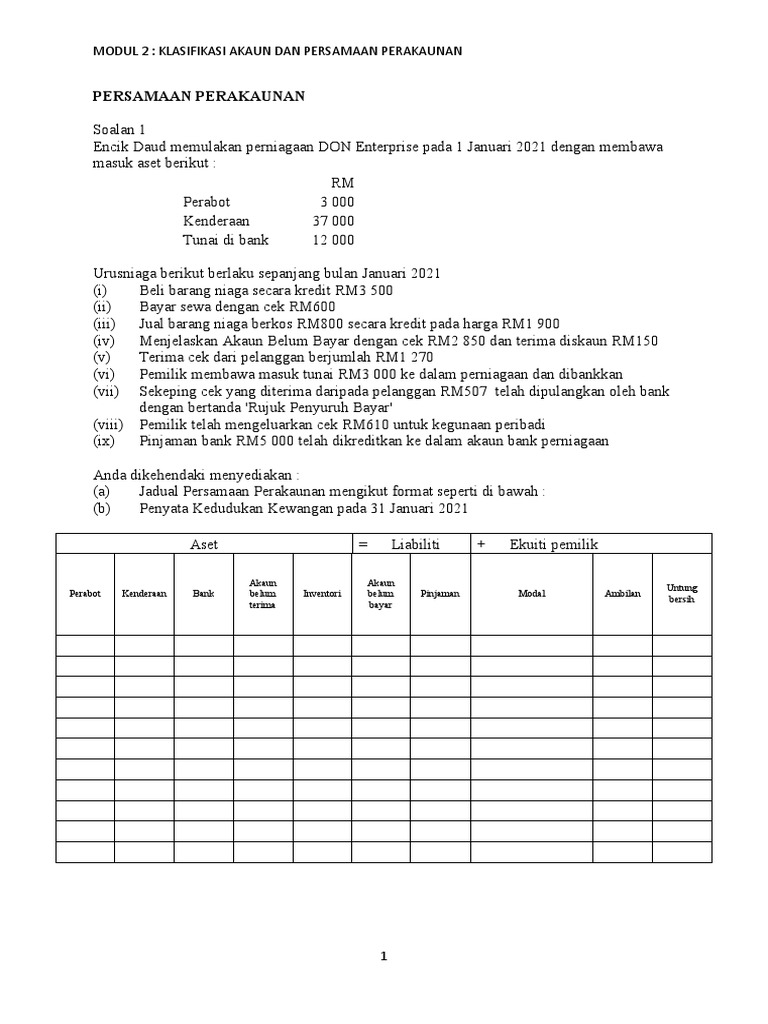 Soalan Latihan Persamaan Perakaunan Pdf