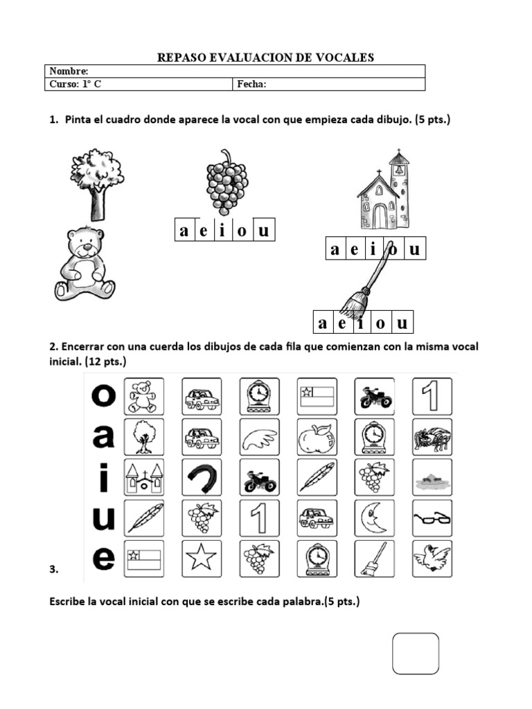 Evaluación de Vocales para Primer Grado | PDF | Artes del Lenguaje y ...