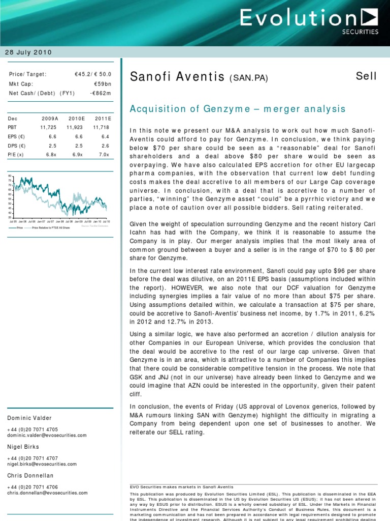 Acquisition of Genzyme Merger Analysis PDF Corporations Economies