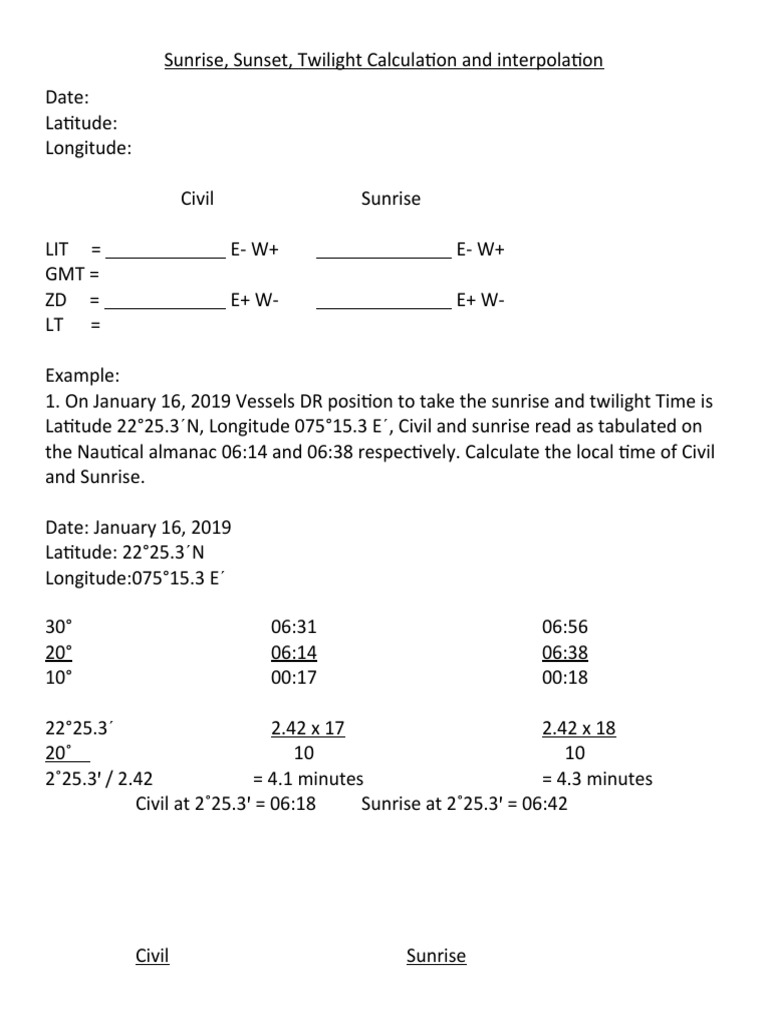 Sunrise and Sunset Calculation Guide | PDF