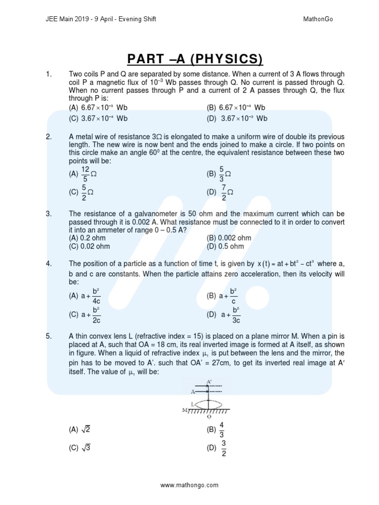 JEE Main 2019 Physics Questions | PDF | Rotation Around A Fixed Axis ...