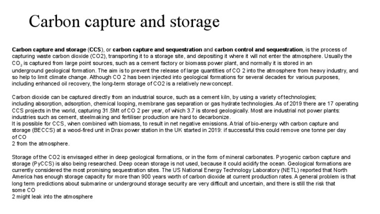 Carbon Capture and Storage | PDF