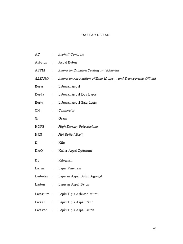 Daftar Notasi Aspal dan Beton | PDF