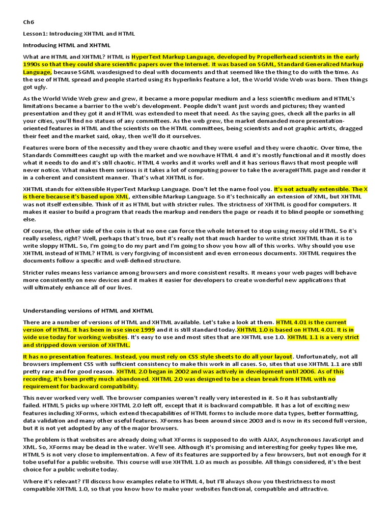 Introducing HTML and XHTML | PDF | Html Element | Xhtml