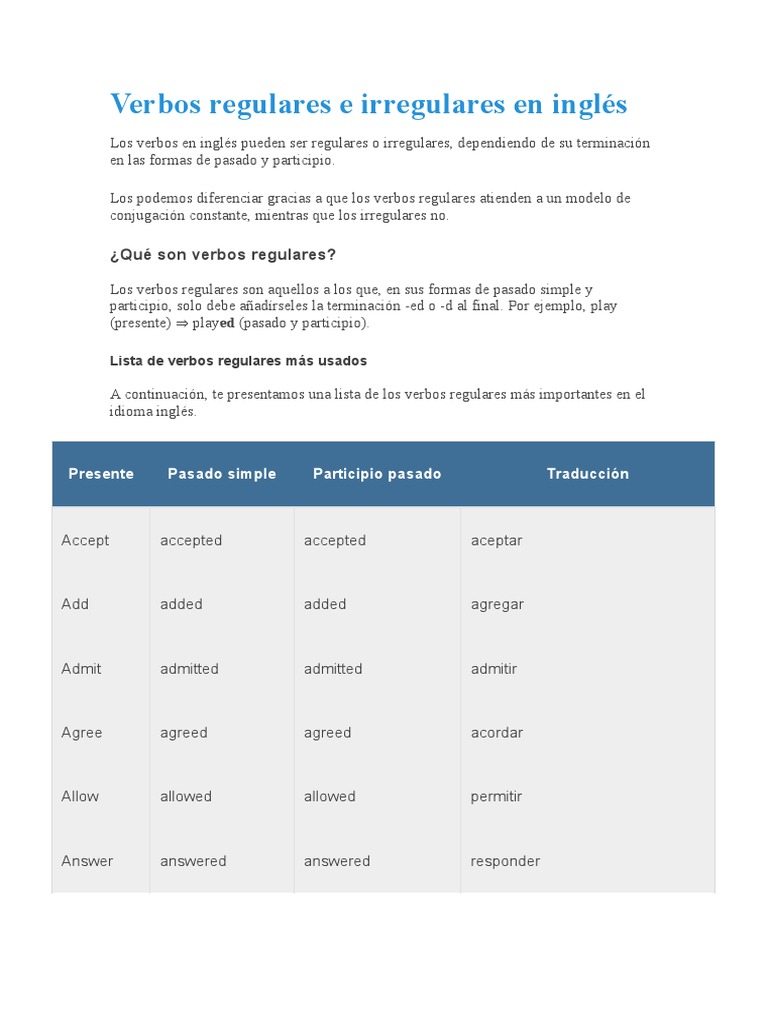 Verbos Regulares e Irregulares en Inglés | PDF