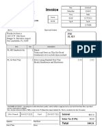 Day invoice for Florida Jet Service catering order