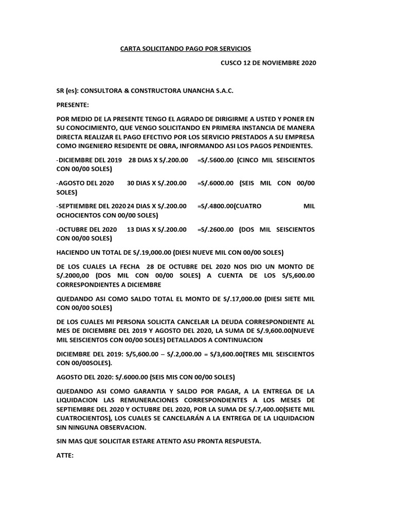 Carta Solicitando Pago Por Servicios | PDF