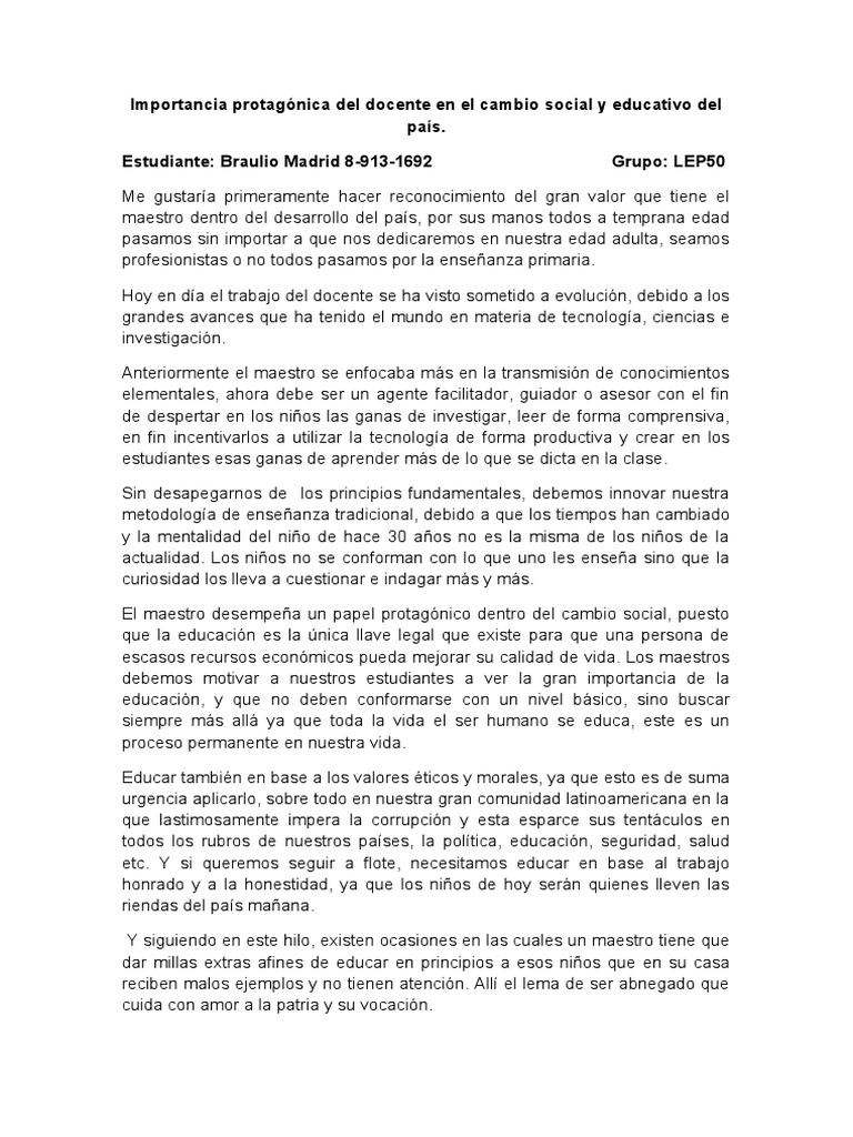 Rol del docente en el cambio social educativo | PDF | Maestros | La ...