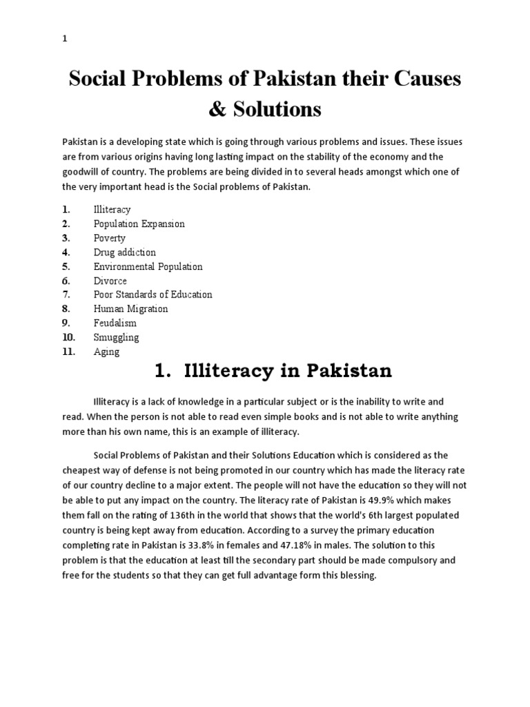 Social Problems of Pakistan and Their Solutions | PDF | Poverty ...