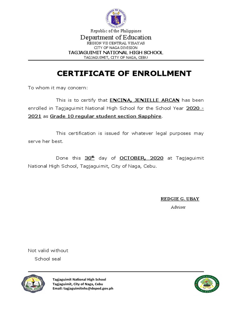 Certificate of Enrollment PDF