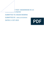 C of Post-Modermism in A.K Ramanujan'S Poetry Submitted To: Maam Momina Submitted By: - DATED: 6 - OCT-2019