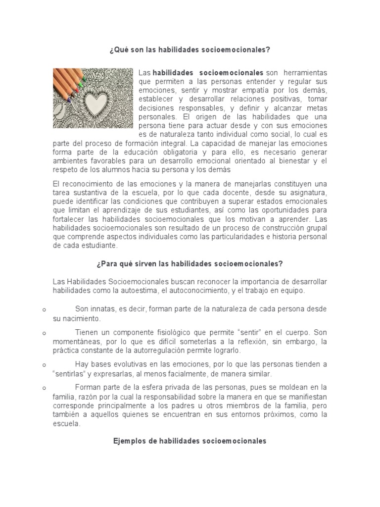Habilidades Socioemocionales: Clave para el Bienestar | PDF | Las ...