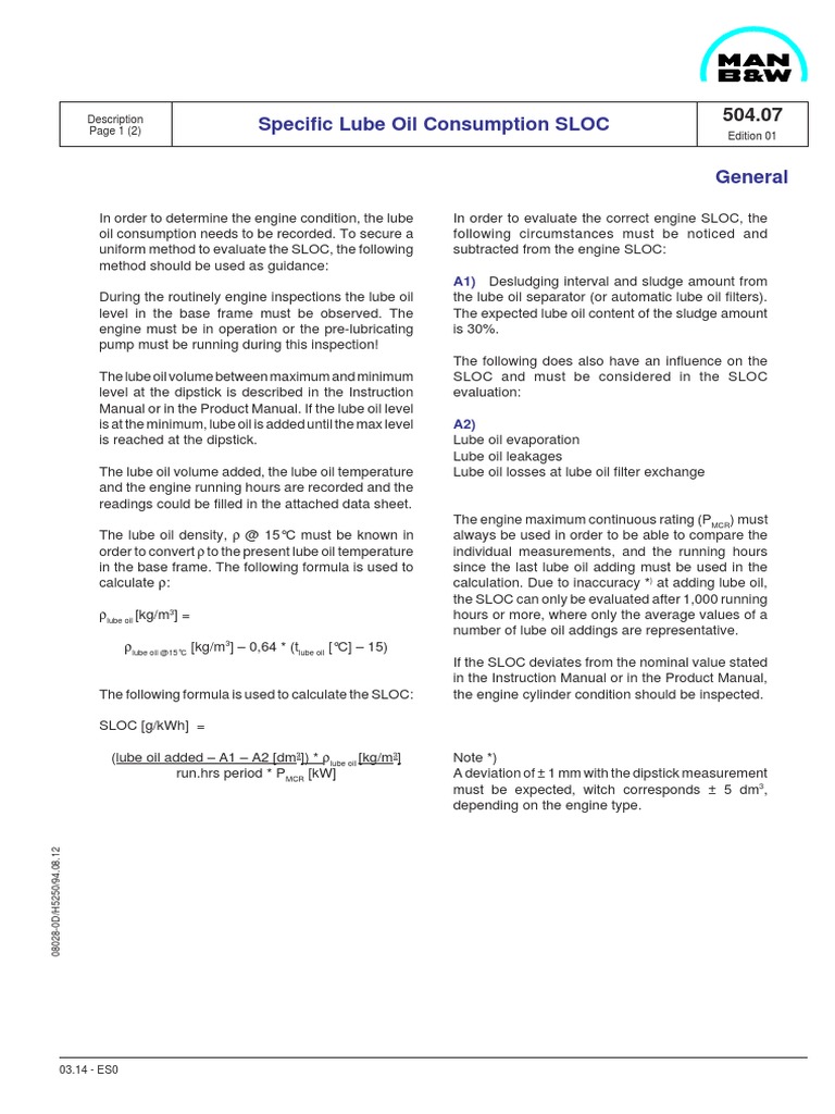 Specific Lube Oil Consumption SLOC Edition 01 Description Page 1 PDF