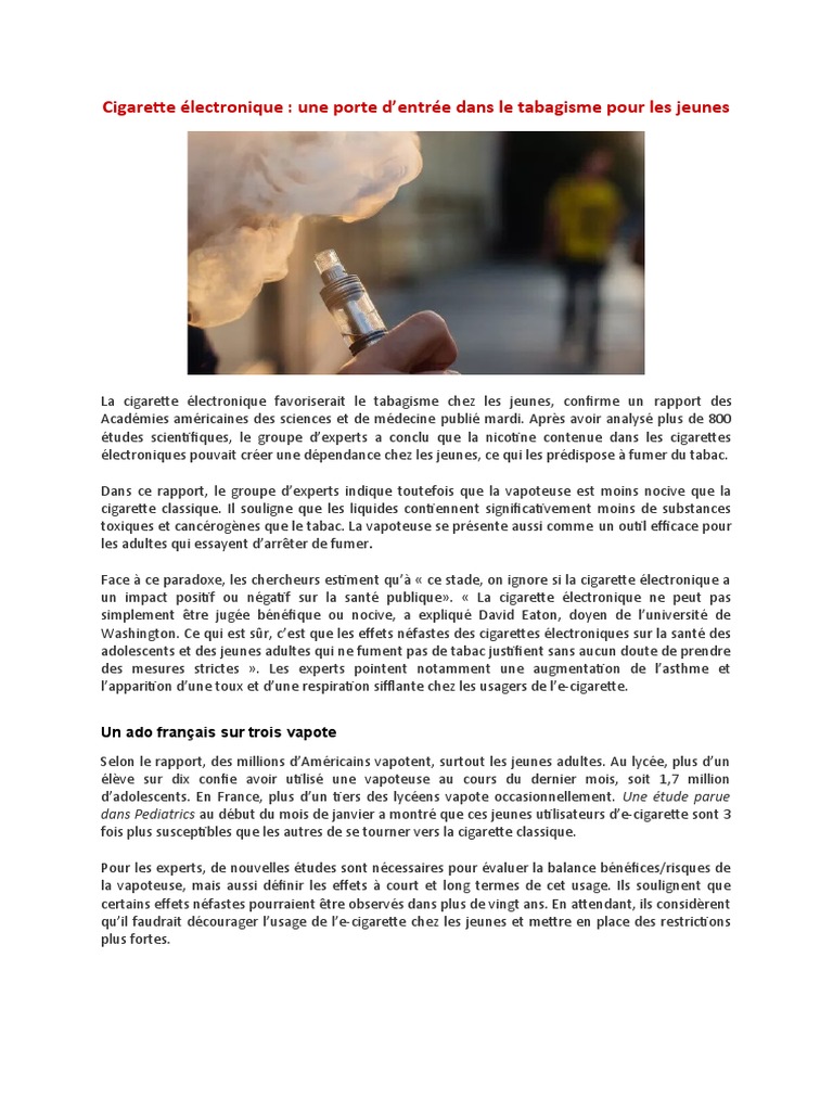 E-cigarette : Risques pour les jeunes | PDF | Cigarette électronique ...