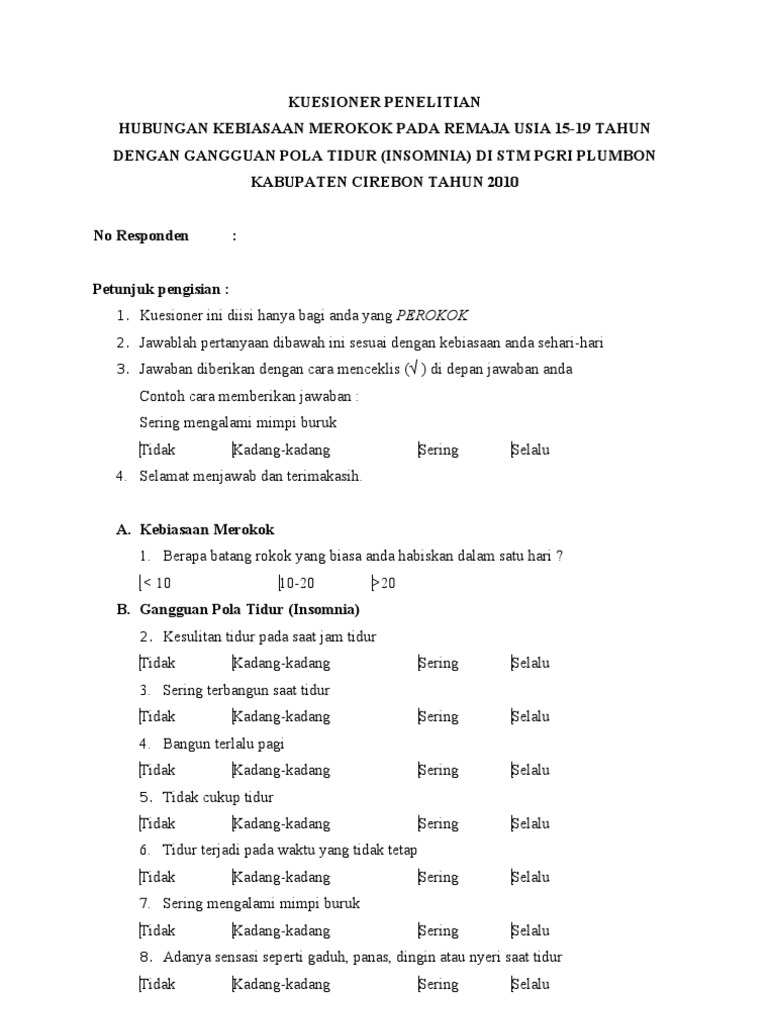 Contoh Angket Semi Terbuka