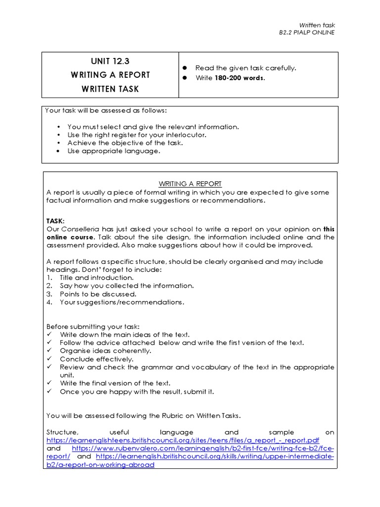 Writing a Report: B2.2 Online Course | PDF