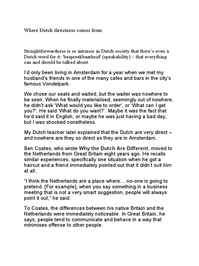 Origins of Dutch Directness Explained | PDF | Netherlands | Calvinism
