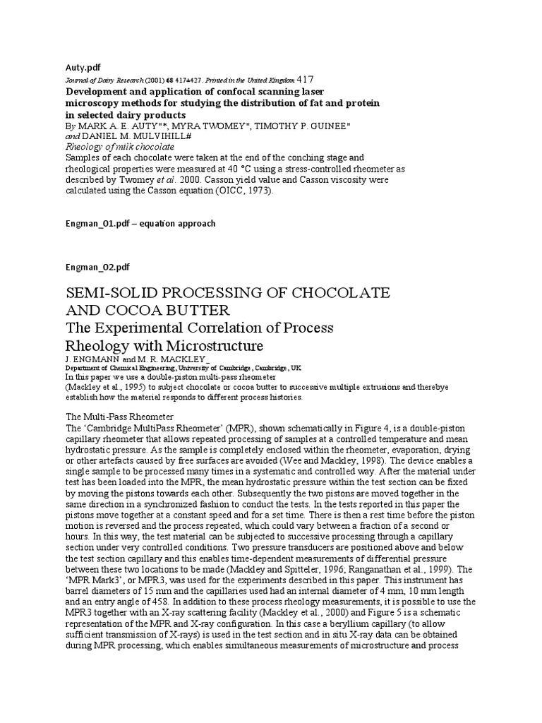 Understanding chocolate rheology through multi-pass processing | PDF ...