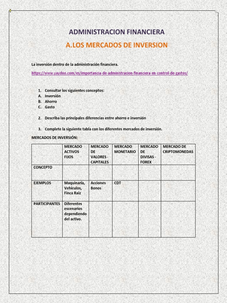 Mercados de Inversión en Finanzas | PDF