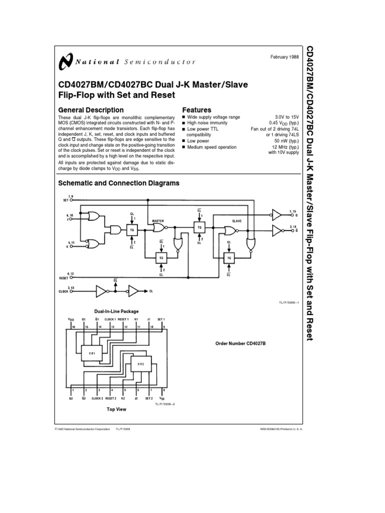 CD4027 Dual J-K Flip-Flop Data Sheet | PDF | Electricity | Electronic ...