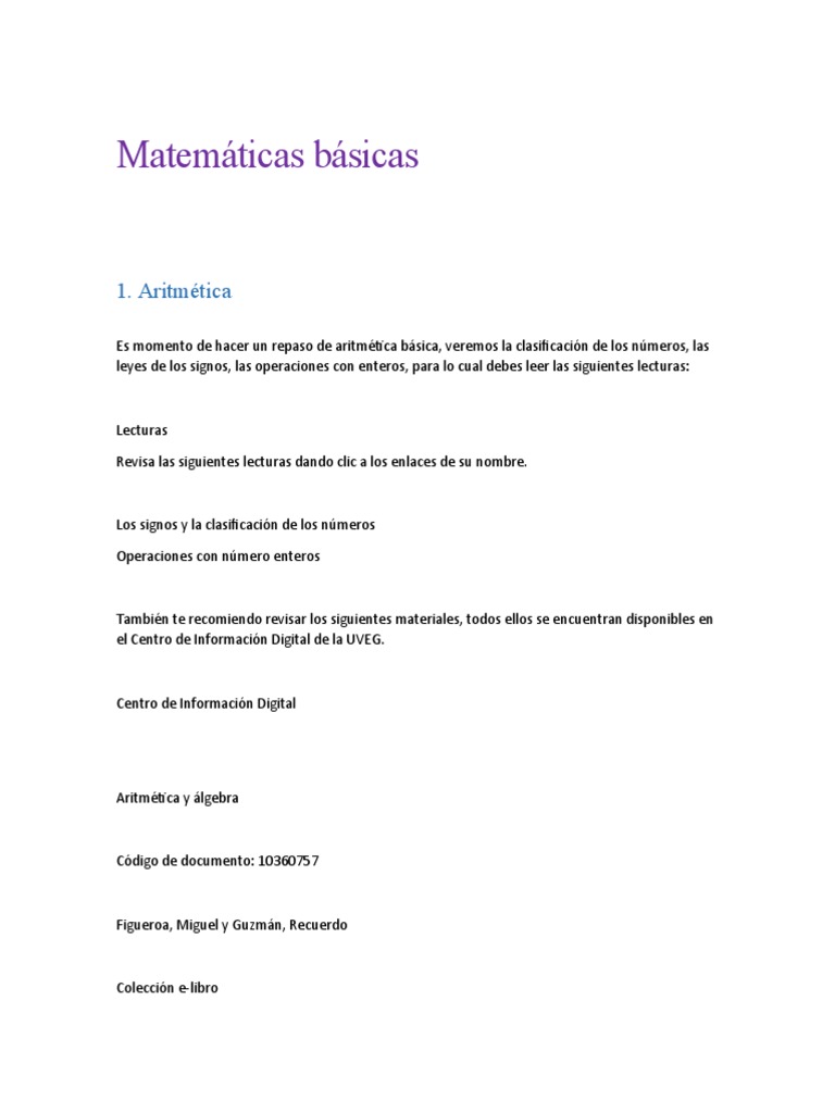 Matemáticas Básicas | PDF | Números | Notación Matemática