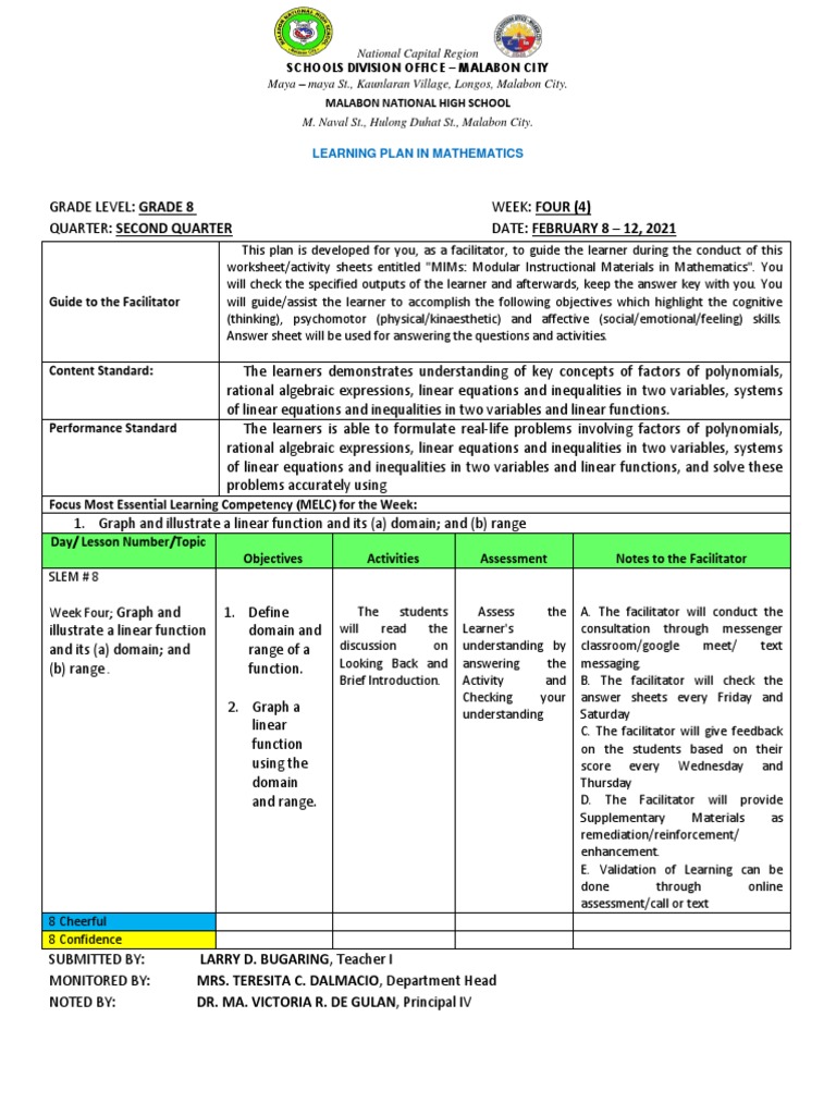 Grade 8 Math Learning Plan: Functions | PDF | Variable (Mathematics ...