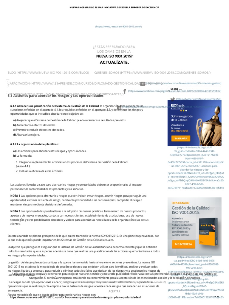 Acciones para Riesgos y Oportunidades ISO 9001 | PDF | Gestión de la ...